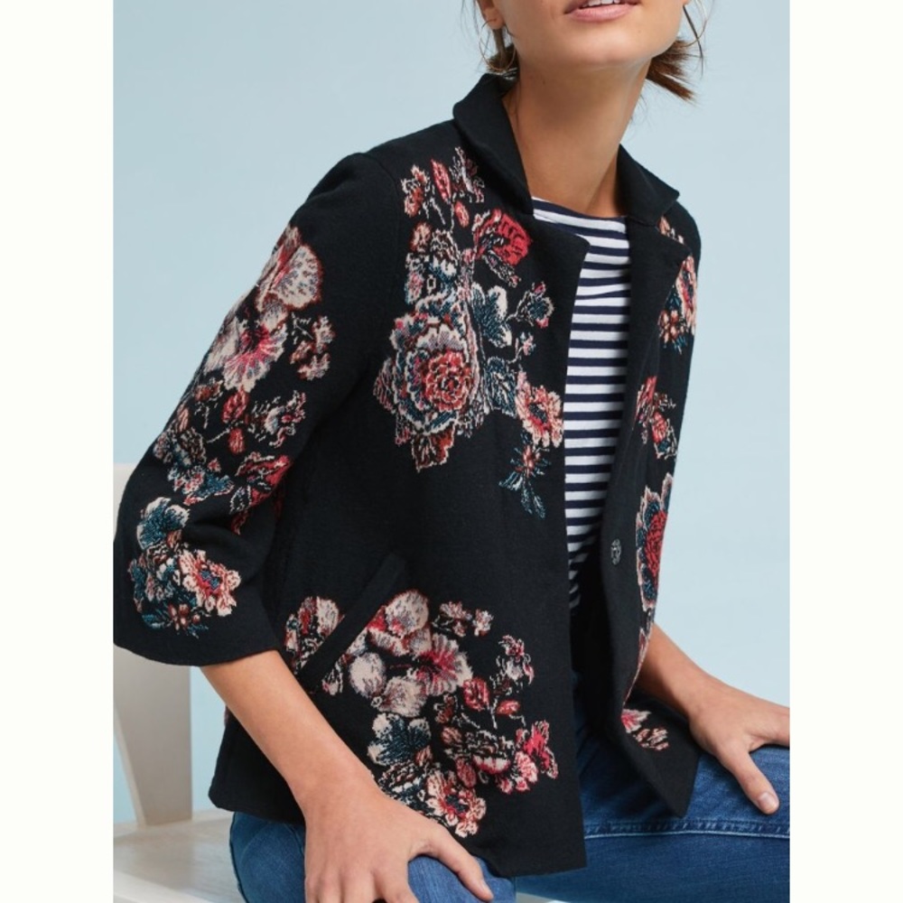 Anthropologie jacquard floral blazer